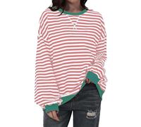 Chanpning Sweatshirts Rayé Femme Oversized Mariniere Pullover Classique Rayé Pull Femme Sweat sans Capuche Énorme Haut à Col Rond Rayures Manches Longues Vintage Y2K Top Sweatshirts