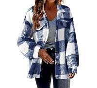 Chanpning Veste Chemise Polaire Femme Chemisier En Flanelle Carreaux Surchemise Manches Longues Automne Hiver Blouse Manteau Polaire Chaude Oversized Décontracté Chemise Mode Bûcheron Veste