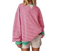 Chanpning Women Striped Color Block Oversized Sweatshirt Crew Neck Long Sleeve Shirt Pullover Top Casual Loose fit Sweater Vintage Sweat-Shirt Streetwear