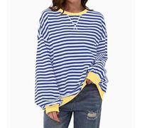 Chanpning Women Striped Color Block Oversized Sweatshirt Crew Neck Long Sleeve Shirt Pullover Top Casual Loose fit Sweater Vintage Sweat-Shirt Streetwear
