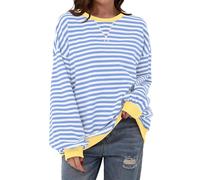 Chanpning Women Striped Color Block Oversized Sweatshirt Crew Neck Long Sleeve Shirt Pullover Top Casual Loose fit Sweater Vintage Sweat-Shirt Streetwear