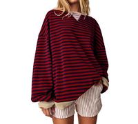 Chanpning Women Striped Color Block Oversized Sweatshirt Crew Neck Long Sleeve Shirt Pullover Top Casual Loose fit Sweater Vintage Sweat-Shirt Streetwear