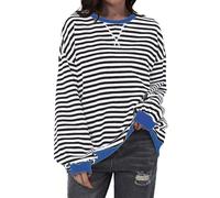 Chanpning Women Striped Color Block Oversized Sweatshirt Crew Neck Long Sleeve Shirt Pullover Top Casual Loose fit Sweater Vintage Sweat-Shirt Streetwear