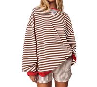 Chanpning Women Striped Color Block Oversized Sweatshirt Crew Neck Long Sleeve Shirt Pullover Top Casual Loose fit Sweater Vintage Sweat-Shirt Streetwear
