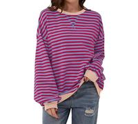 Chanpning Women Striped Color Block Oversized Sweatshirt Crew Neck Long Sleeve Shirt Pullover Top Casual Loose fit Sweater Vintage Sweat-Shirt Streetwear
