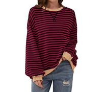 Chanpning Women Striped Color Block Oversized Sweatshirt Crew Neck Long Sleeve Shirt Pullover Top Casual Loose fit Sweater Vintage Sweat-Shirt Streetwear
