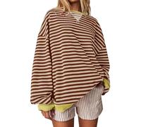 Chanpning Women Striped Color Block Oversized Sweatshirt Crew Neck Long Sleeve Shirt Pullover Top Casual Loose fit Sweater Vintage Sweat-Shirt Streetwear