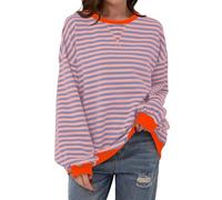 Chanpning Women Striped Color Block Oversized Sweatshirt Crew Neck Long Sleeve Shirt Pullover Top Casual Loose fit Sweater Vintage Sweat-Shirt Streetwear