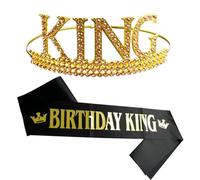 ChanraingYee Echarpe Anniversaire et dorée Couronne, Écharpe d'anniversaire « Happy Birthday King » - Anniversaire Homme - Décoration d'anniversaire - Pour hommes et garçons