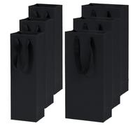 Chanseen Lot de 6 sacs cadeaux noirs pour bouteilles de vin simples et doubles, sacs en papier avec poignées pour champagne, whisky, alcool, fête, mariage, festival (noir)