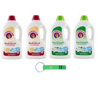 Chanteclair Lavatrice Lot de 4 paquets de test Marseille + lessive liquide musc blanc pour machine à laver - Lessive 28 lavages 1260 ml + porte-clés Beni Culinari gratuit