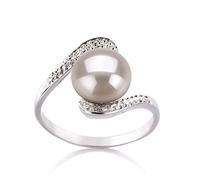 Chantel Bague pour femme en argent sterling 925 avec perle de culture Blanc 9-10 mm, Perle