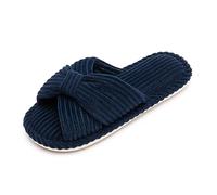 Chantomoo Pantoufles en mousse à mémoire de forme pour femme - Pour la maison, la chambre à coucher, la salle de bain, le spa - Bout ouvert - En velours côtelé - Confortables,Bleu royal,35/36 EU