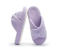 Chantomoo Pantoufles pour femme en mousse à mémoire de forme en velours côtelé avec nœud et bandes croisées