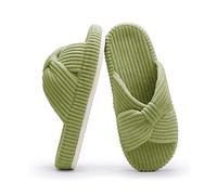 Chantomoo Pantoufles pour femme en mousse à mémoire de forme en velours côtelé avec nœud et bandes croisées