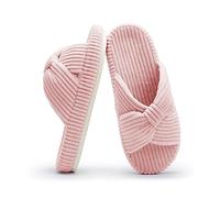 Chantomoo Pantoufles pour femme en mousse à mémoire de forme en velours côtelé avec nœud et bandes croisées