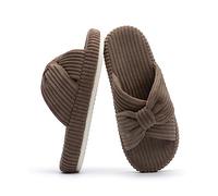 Chantomoo Pantoufles pour femme en mousse à mémoire de forme en velours côtelé avec nœud et bandes croisées