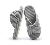 Chantomoo Pantoufles pour femme en mousse à mémoire de forme en velours côtelé avec nœud et bandes croisées