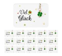 Chanumetal Lot de 15 porte-clés trèfle porte-bonheur - Avec carte et pochette en mousseline de soie - Mini pendentif trèfle à quatre feuilles - Pour examen, école, cadeau de fête scolaire, souvenir