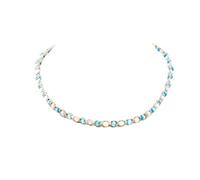 Chanvre Collier ras du cou avec Blanc et perles Œil de Chat Bleu clair