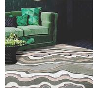 Chanxiang666 Tapis Chambre Grand Tapis 200x300cm Ne Peluche Pas pour la Chambre à Coucher, la Salle de jeuxrayures géométriques abstraites Grises, Vertes et Blanches incurvées