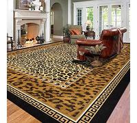 Chanxiang666 Tapis de décoration Moderne Poils Ras 130x190cm imprimé léopard Jaune-Brun de Style Ethnique Poils Courts, Bordure, Doux Lavable en Machine 130x190cm