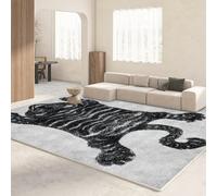 Chanxiang666 Tapis de décoration Moderne Poils Ras 150x150cm Motif Imitation Peau de Tigre, Noir et Gris Couloir Appartement Décoration Antidérapant Lavable Tapis 150x150cm