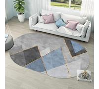 Chanxiang666 Tapis de décoration Ovale Design Moderne Moquette décoration d'intérieur Tapis Lavable antidérapant Chevet cheminée, Patchwork géométrique Italien Gris-Bleu doré Ovale 150x240cm