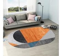 Chanxiang666 Tapis de décoration Ovale Design Moderne Moquette décoration d'intérieur Tapis Lavable antidérapant Chevet cheminée, Bloc de Couleurs Orange et Noir Ovale 100x160cm