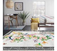 Chanxiang666 Tapis de Salon Chambre Design Moderne 140x180cm Fleurs et Oiseaux Roses et Blancs de Style Chinois Ne Peluche Pas pour la Chambre à Coucher, la Salle de Jeux 140x180cm