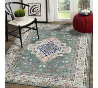 Chanxiang666 Tapis de Salon Chambre Design Moderne 160x200cm Motifs Floraux géométriques Bleus et Verts Poils Courts, Bordure, Doux Lavable en Machine 160x200cm