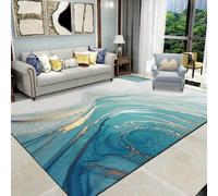 Chanxiang666 Tapis Moderne Antidérapant 100x160cm Aquarelle Abstraite Grise-Bleue-Or Ne Peluche Pas pour la Chambre à Coucher, la Salle de Jeux 100x160cm