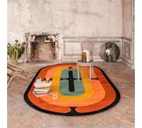 Chanxiang666 Tapis Ovale, Moquette décoration d'intérieur Tapis Lavable antidérapant Chevet cheminée, Palette de Couleurs Orange et Noir de Style Nordique Ovale 60x120cm