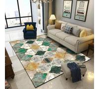 Chanxiang666 Tapis Salon Moderne 140x200cm Poils Courts, Bordure, Doux Lavable en machineVert émeraude, Jaune Moutarde, Blanc crème, dégradé moucheté