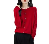 Chanyarn 100% Laine Mérinos Cardigan Femmes Gilet Tricot en Printemps Automne Manche Longues Col Rond(Maroon,L)