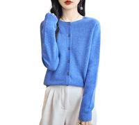 Chanyarn 100% Laine Mérinos Cardigan Femmes Gilet Tricot en Printemps Automne Manche Longues Col Rond(Star Blue,L)