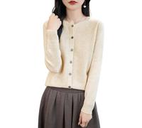 Chanyarn 100% Laine Mérinos Cardigan Femmes Gilet Tricot en Printemps Automne Manche Longues Col Rond(Beige,S)