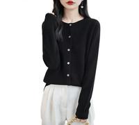 Chanyarn 100% Laine Mérinos Cardigan Femmes Gilet Tricot en Printemps Automne Manche Longues Col Rond(Black,M)