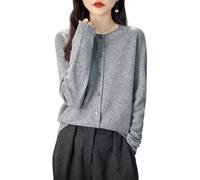 Chanyarn 100% Laine Mérinos Cardigan Femmes Gilet Tricot en Printemps Automne Manche Longues Col Rond(Grey,M)