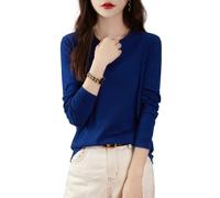 Chanyarn 100% Laine Mérinos T-Shirt Femme Tricot pour Voyage Randonnée Tshirt Manche Longues col Rond Chemise (Navy Blue,M)