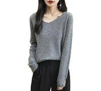 Chanyarn Femme 100% Lain Merino Col en V Pull 2025 Décontracté à Manches Longues sans Couture Pull en Tricot (Grey,XL)