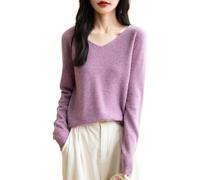 Chanyarn Femme 100% Lain Merino Col en V Pull 2025 Décontracté à Manches Longues sans Couture Pull en Tricot (Purple,L)