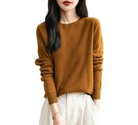 Chanyarn Femme 100% Lain Merino Col Rond Pull 2024 Décontracté Manches Longues sans Couture Pull en Tricot (Caramel,L)