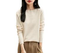 Chanyarn Femme 100% Lain Merino Col Rond Pull 2024 Décontracté Manches Longues sans Couture Pull en Tricot (Beige,S)