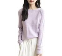 Chanyarn Femme 100% Lain Merino Col Rond Pull 2025 Décontracté Manches Longues sans Couture Pull en Tricot (Light Purple,L)
