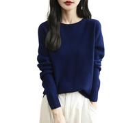 Chanyarn Femme 100% Lain Merino Col Rond Pull 2025 Décontracté Manches Longues sans Couture Pull en Tricot (Navy Blue,L)