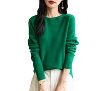Chanyarn Femme 100% Lain Merino Col Rond Pull 2025 Décontracté Manches Longues sans Couture Pull en Tricot (Green,XL)
