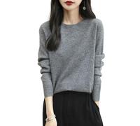Chanyarn Femme 100% Lain Merino Col Rond Pull 2025 Décontracté Manches Longues sans Couture Pull en Tricot (Grey,L)