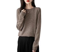 Chanyarn Femme 100% Lain Merino Col Rond Pull 2025 Décontracté Manches Longues sans Couture Pull en Tricot (Brown,L)