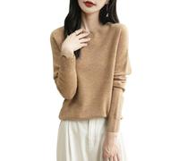 Chanyarn Femme 100% Lain Merino Col Rond Pull 2025 Décontracté Manches Longues sans Couture Pull en Tricot (Khaki,L)